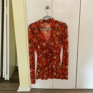 Free People Sheer StretchButton Down A-line Top